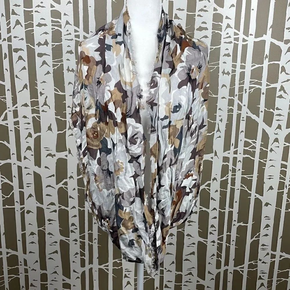 Spring Ready Browns and Grey Abstract Floral Lightweight Infinity Scarf - Picture 2 of 8